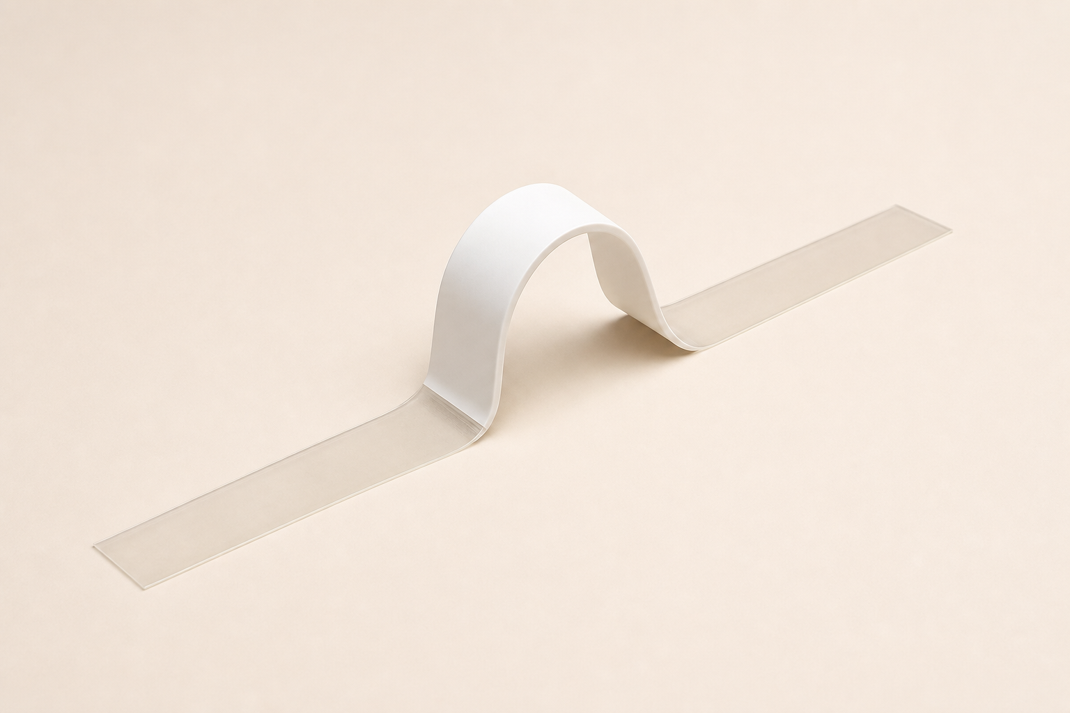 White flexible adhesive carry handle with two long transparent adhesive tabs